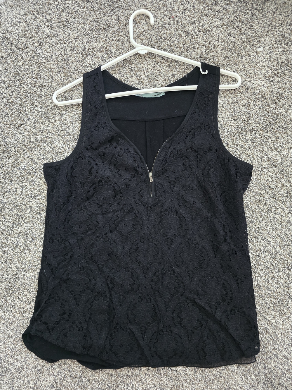 Maurices Black Lace Zip-Front Tank